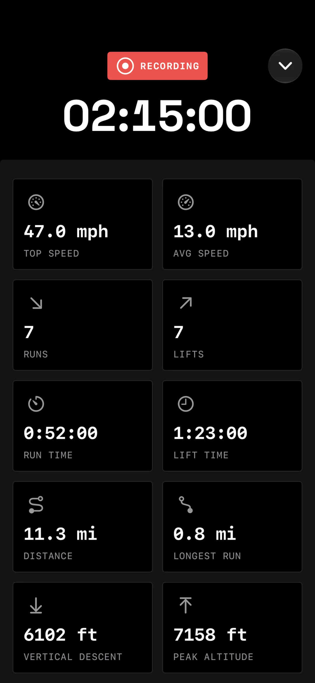Yewki recording a live session, the kind of run telemetry you'd capture skiing Valle Nevado.